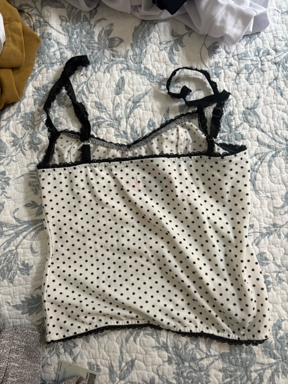 Edikted Cream Polka Dot Crop Cami with Black Trim - Picture 2 of 2